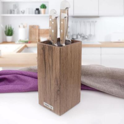 PDN102088OA4 Подставка для кухонных ножей, универсальная, 10*10*23см, дуб коричневый, композитный ма