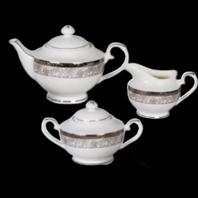EMPL-1242WH-4 Чайник, сахарница, молочник  Japonica, декор "Серебряный иней"