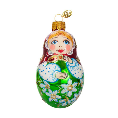ФУП4-2430 Ёлочная игрушка 9,5см, декор "Расписная матрешка", стекло, в подарочной упаковке 