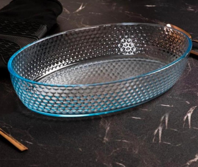 45574 Форма стеклянная 35*25*6,5см для запекания овальная, Dariis, серия Соты